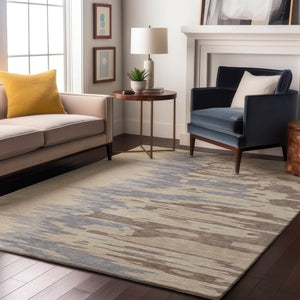 HomeRoots 5' Abstract Beige, Silver & Gray Washable Area Rug – UV Resistant, Soft, Stain-Repellent Design! 682321