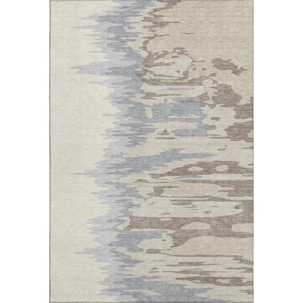HomeRoots 5' Abstract Beige, Silver & Gray Washable Area Rug – UV Resistant, Soft, Stain-Repellent Design! 682321