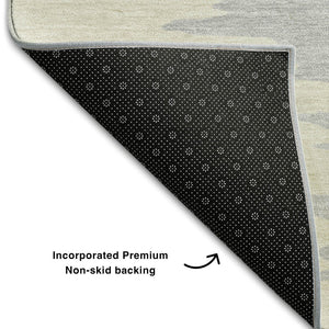 HomeRoots 5' Abstract Beige, Silver & Gray Washable Area Rug – UV Resistant, Soft, Stain-Repellent Design! 682321