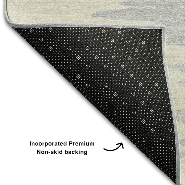 HomeRoots 5' Abstract Beige, Silver & Gray Washable Area Rug – UV Resistant, Soft, Stain-Repellent Design! 682321