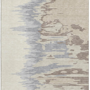 HomeRoots 5' Abstract Beige, Silver & Gray Washable Area Rug – UV Resistant, Soft, Stain-Repellent Design! 682321