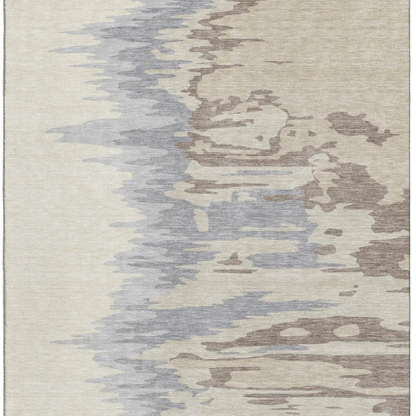 HomeRoots 5' Abstract Beige, Silver & Gray Washable Area Rug – UV Resistant, Soft, Stain-Repellent Design! 682321
