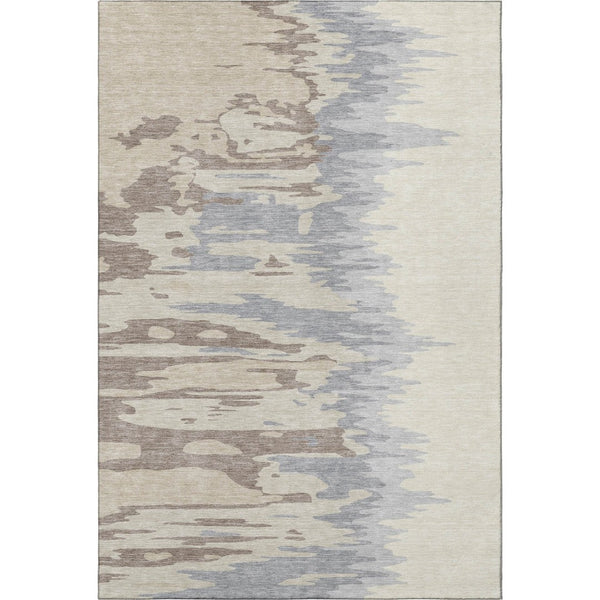 HomeRoots 5' Abstract Beige, Silver & Gray Washable Area Rug – UV Resistant, Soft, Stain-Repellent Design! 682321
