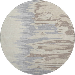 HomeRoots 8' Beige Silver and Gray Modern Abstract Washable Round Rug with UV Protection for High-Traffic Areas 682322