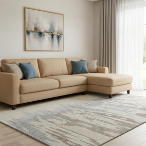 HomeRoots 8' X 10' Modern Beige, Silver & Gray Abstract Washable Area Rug - UV Protected & Stain Resistant 682323