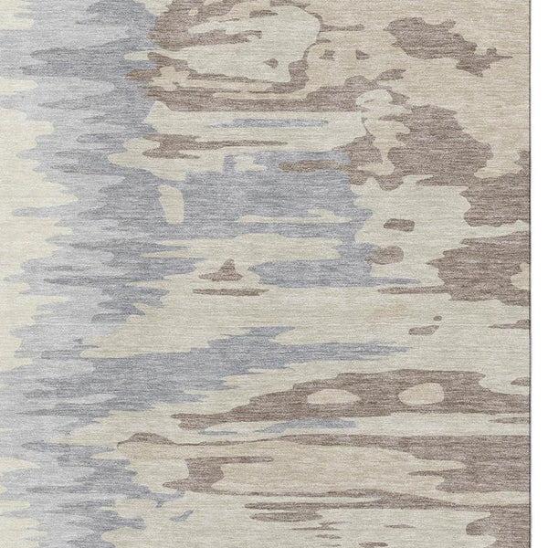 HomeRoots 8' X 10' Modern Beige, Silver & Gray Abstract Washable Area Rug - UV Protected & Stain Resistant 682323
