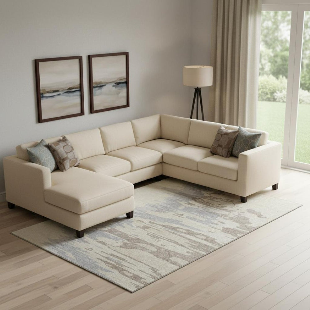 HomeRoots 9' X 12' Washable Beige, Silver & Gray Abstract Area Rug with UV Protection for Modern Spaces 682324