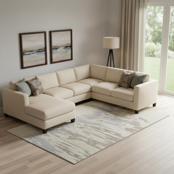 HomeRoots 9' X 12' Washable Beige, Silver & Gray Abstract Area Rug with UV Protection for Modern Spaces 682324