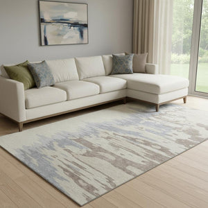 HomeRoots 10' Beige, Silver & Gray Abstract Washable Area Rug with UV Protection - Perfect for Busy Homes! 682325