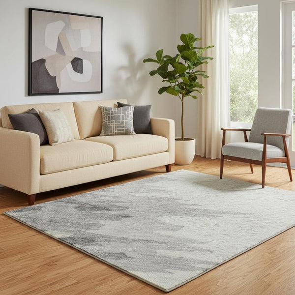 HomeRoots 5' X 8' Abstract Washable Area Rug in Black, Ivory & Gray - UV Protected, Durable & Stylish Decor 682327