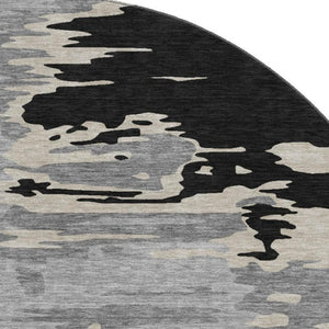 HomeRoots 8' Stylish Black, Ivory & Gray Abstract Round Rug - Washable, UV-Protected for High-Traffic Areas 682328