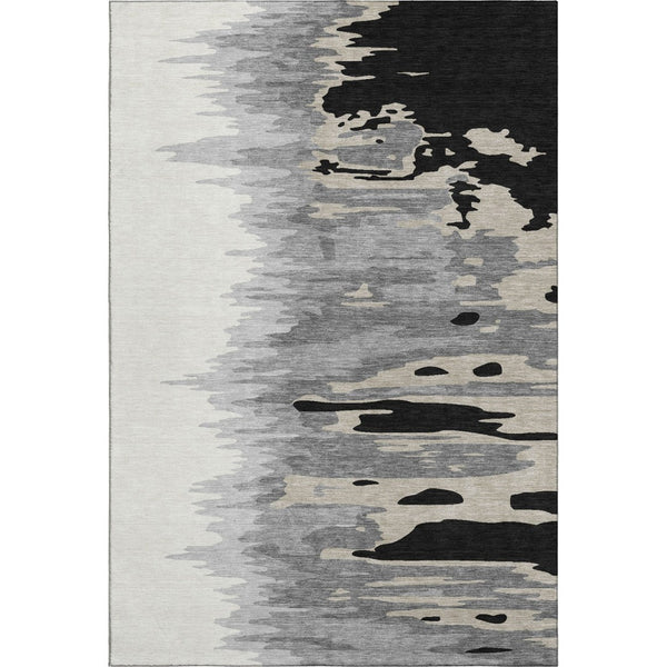 HomeRoots 8' X 10' Stylish Black, Ivory & Gray Abstract Washable Area Rug – Durable, UV Protected & Easy Care 682329