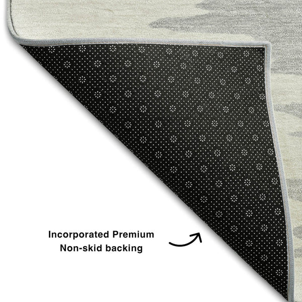 HomeRoots 8' X 10' Stylish Black, Ivory & Gray Abstract Washable Area Rug – Durable, UV Protected & Easy Care 682329