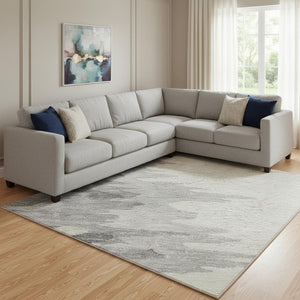 HomeRoots 10' X 14' Modern Abstract Washable Area Rug in Black, Ivory & Gray - Stain Resistant & UV Protected 682331