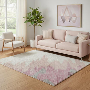 HomeRoots 5' X 8' Blush Ivory Gray Abstract Area Rug - Washable, UV-Protected, Stylish & Stain-Resistant Design! 682333