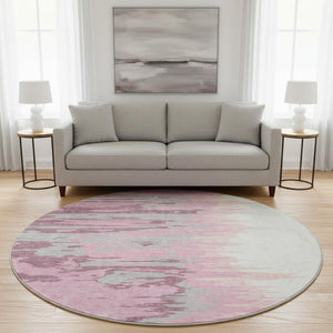 HomeRoots 8' Blush Ivory and Gray Abstract Washable Round Rug with UV Protection for Modern Living Spaces 682334