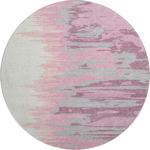 HomeRoots 8' Blush Ivory and Gray Abstract Washable Round Rug with UV Protection for Modern Living Spaces 682334