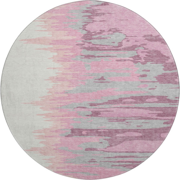 HomeRoots 8' Blush Ivory and Gray Abstract Washable Round Rug with UV Protection for Modern Living Spaces 682334