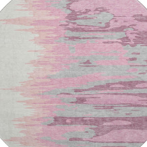 HomeRoots 8' Blush Ivory and Gray Abstract Washable Round Rug with UV Protection for Modern Living Spaces 682334