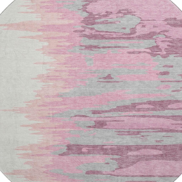 HomeRoots 8' Blush Ivory and Gray Abstract Washable Round Rug with UV Protection for Modern Living Spaces 682334