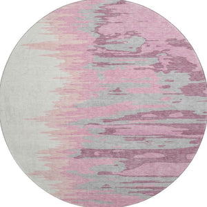 HomeRoots 8' Blush Ivory and Gray Abstract Washable Round Rug with UV Protection for Modern Living Spaces 682334