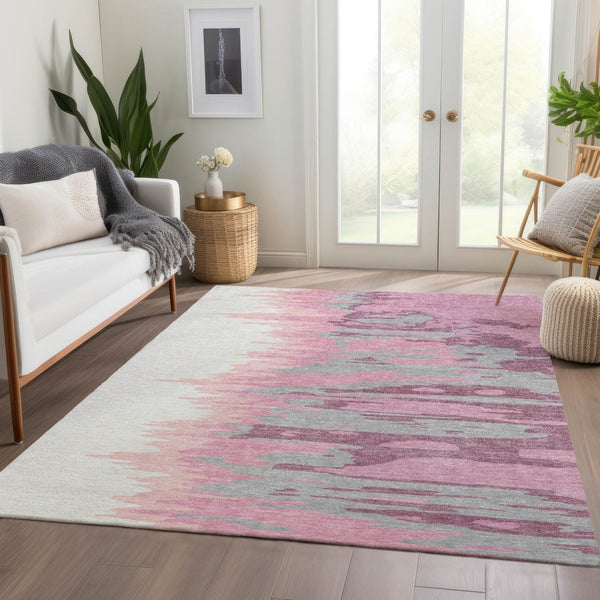 HomeRoots 8' X 10' Blush Ivory Gray Abstract Area Rug - Washable, Durable, UV Protected for Modern Homes 682335