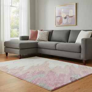 HomeRoots 10' X 14' Washable Blush Ivory Gray Abstract Area Rug – Stylish, Durable, UV-Protected for Homes! 682337