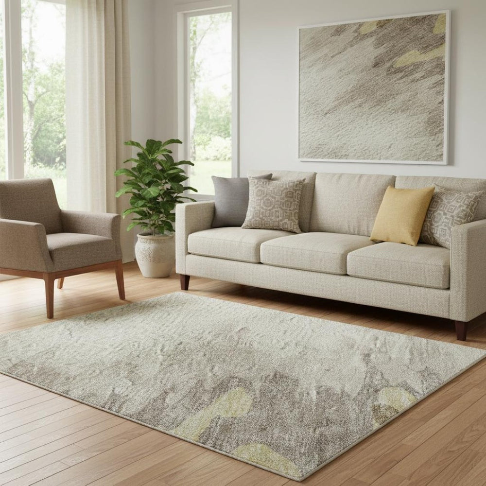 HomeRoots 5' X 8' Washable Coffee Beige & Taupe Abstract Area Rug with UV Protection for Busy Homes 682339