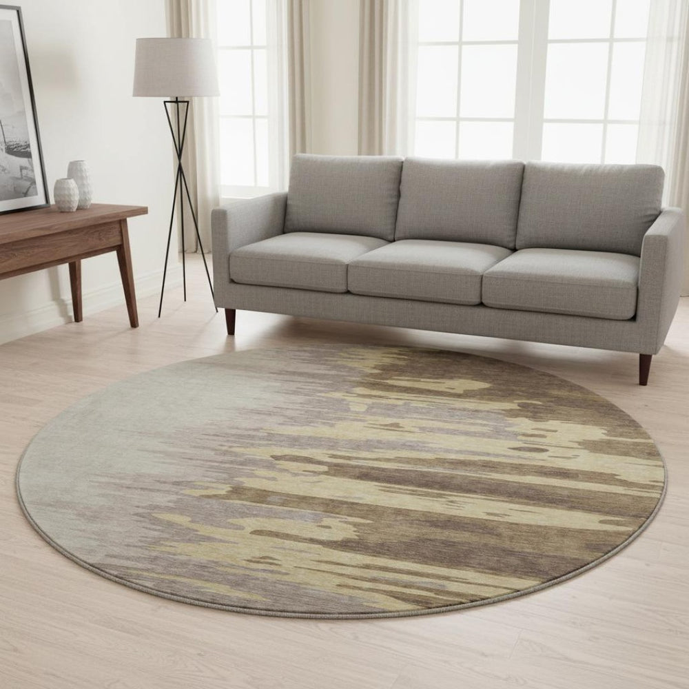 HomeRoots 8' Washable Round Rug in Coffee, Beige & Taupe – UV Protected, Stain Resistant, Stylish & Durable 682340