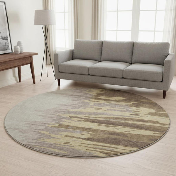 HomeRoots 8' Washable Round Rug in Coffee, Beige & Taupe – UV Protected, Stain Resistant, Stylish & Durable 682340