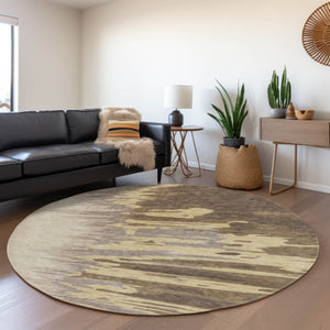 HomeRoots 8' Washable Round Rug in Coffee, Beige & Taupe – UV Protected, Stain Resistant, Stylish & Durable 682340