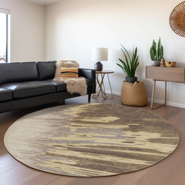 HomeRoots 8' Washable Round Rug in Coffee, Beige & Taupe – UV Protected, Stain Resistant, Stylish & Durable 682340