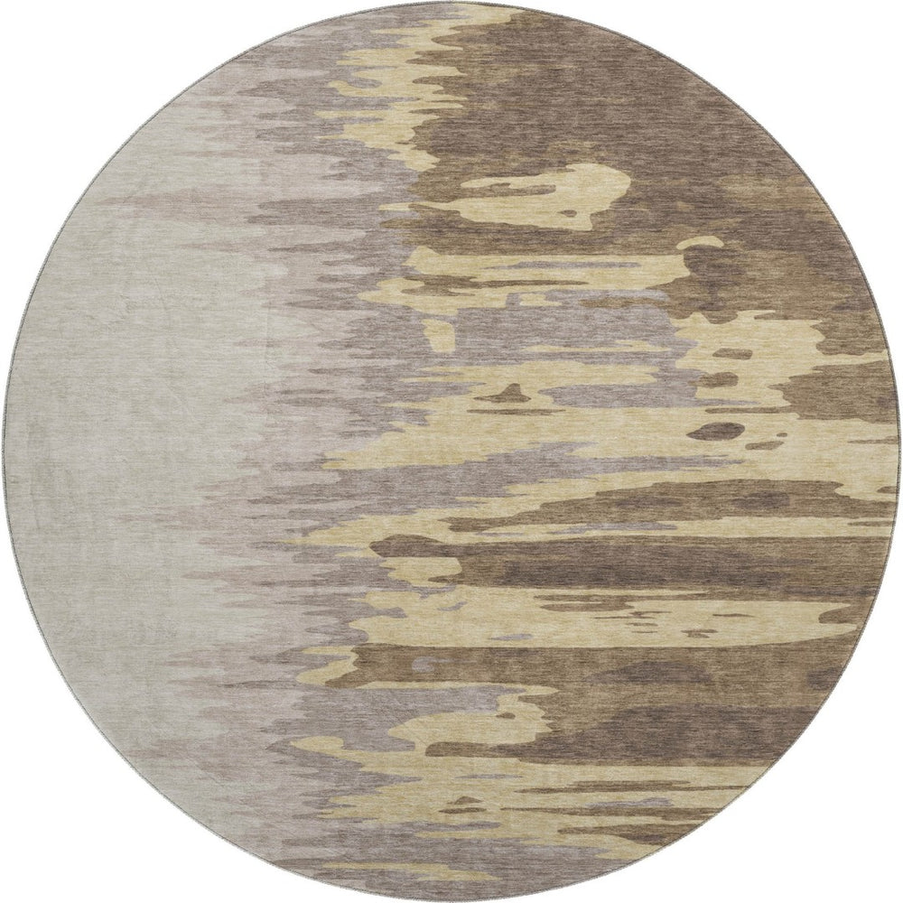 HomeRoots 8' Washable Round Rug in Coffee, Beige & Taupe – UV Protected, Stain Resistant, Stylish & Durable 682340