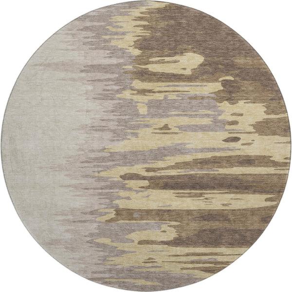 HomeRoots 8' Washable Round Rug in Coffee, Beige & Taupe – UV Protected, Stain Resistant, Stylish & Durable 682340