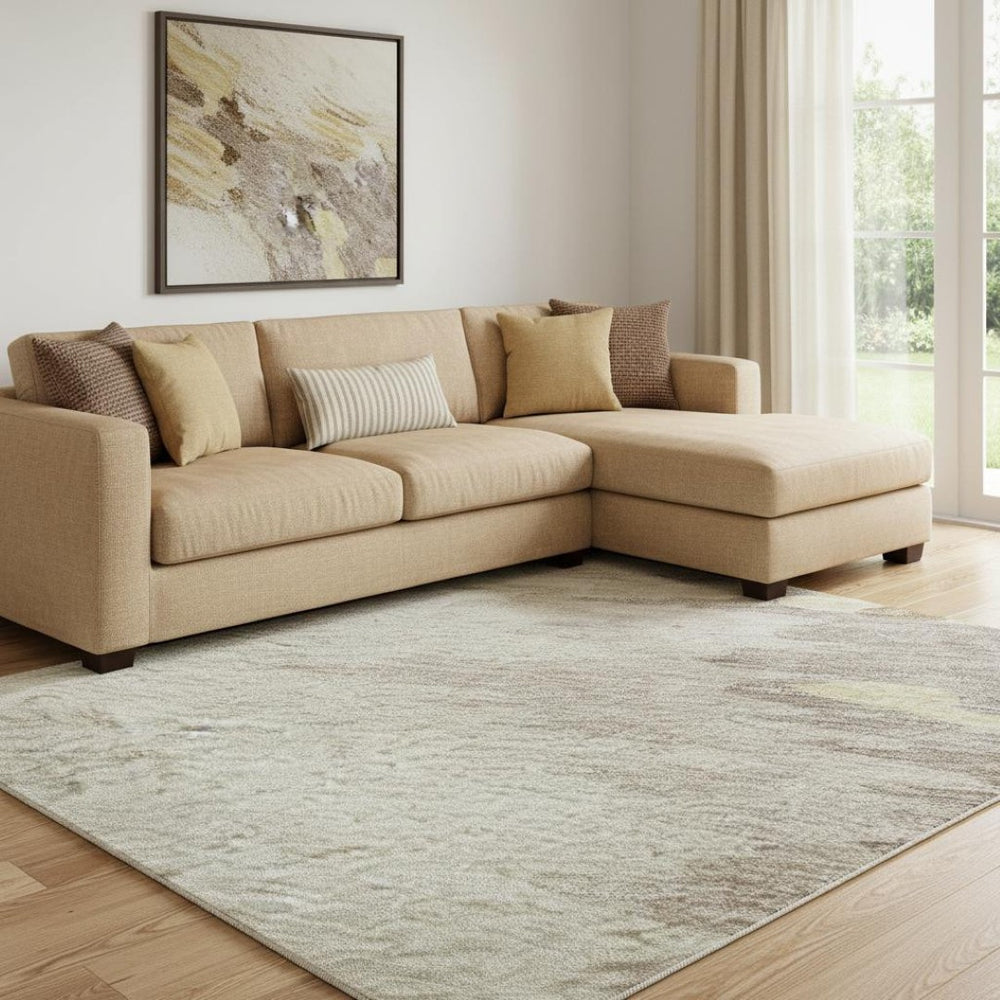 HomeRoots 8' X 10' Cozy Coffee Beige Taupe Abstract Washable Area Rug with UV Protection for High Traffic Rooms 682341