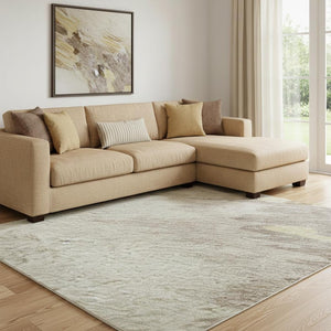 HomeRoots 8' X 10' Cozy Coffee Beige Taupe Abstract Washable Area Rug with UV Protection for High Traffic Rooms 682341