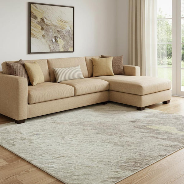 HomeRoots 8' X 10' Cozy Coffee Beige Taupe Abstract Washable Area Rug with UV Protection for High Traffic Rooms 682341