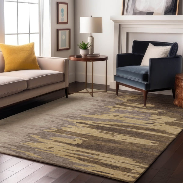 HomeRoots 9' X 12' Abstract Coffee Beige & Taupe Washable Area Rug - UV Protected, Soft, Stain-Resistant Design 682342