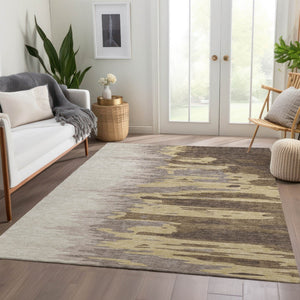 HomeRoots 9' X 12' Abstract Coffee Beige & Taupe Washable Area Rug - UV Protected, Soft, Stain-Resistant Design 682342