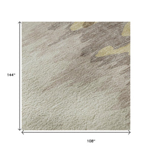 HomeRoots 9' X 12' Abstract Coffee Beige & Taupe Washable Area Rug - UV Protected, Soft, Stain-Resistant Design 682342