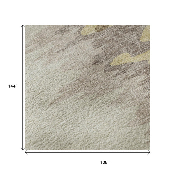 HomeRoots 9' X 12' Abstract Coffee Beige & Taupe Washable Area Rug - UV Protected, Soft, Stain-Resistant Design 682342