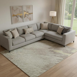 HomeRoots 9' X 12' Abstract Coffee Beige & Taupe Washable Area Rug - UV Protected, Soft, Stain-Resistant Design 682342