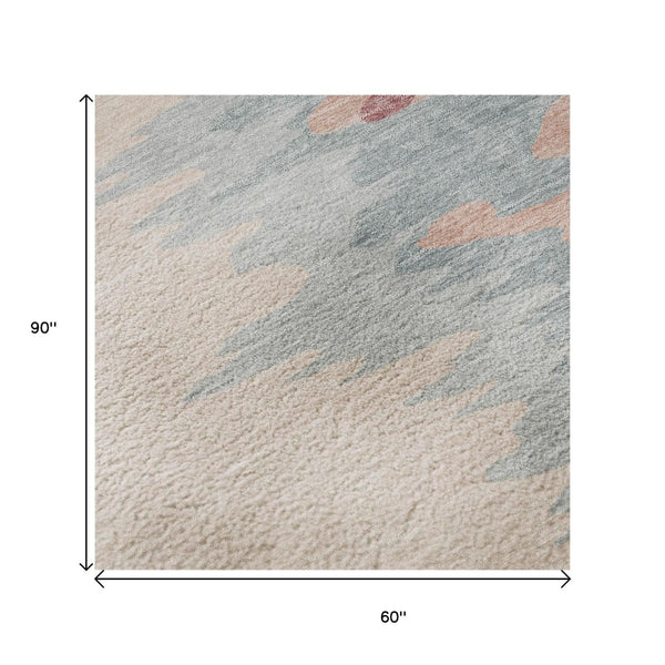 HomeRoots 5' X 8' Abstract Coral Beige and Gray Area Rug - Washable, Stain Resistant, UV Protected for Durability 682345