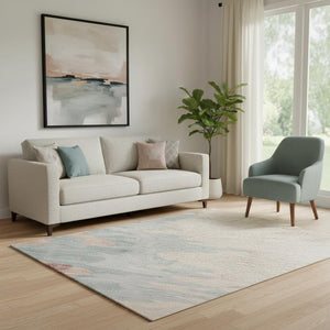 HomeRoots 5' X 8' Abstract Coral Beige and Gray Area Rug - Washable, Stain Resistant, UV Protected for Durability 682345