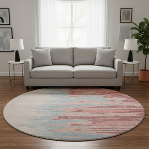 HomeRoots 8' Coral Beige and Gray Abstract Round Rug - Washable, UV Resistant, Stylish & Durable for Busy Homes 682346