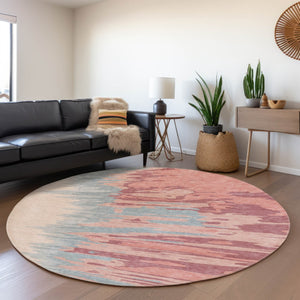 HomeRoots 8' Coral Beige and Gray Abstract Round Rug - Washable, UV Resistant, Stylish & Durable for Busy Homes 682346