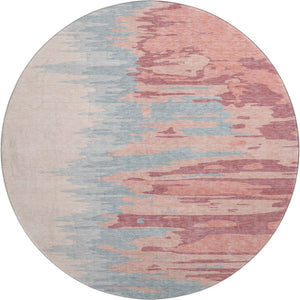 HomeRoots 8' Coral Beige and Gray Abstract Round Rug - Washable, UV Resistant, Stylish & Durable for Busy Homes 682346