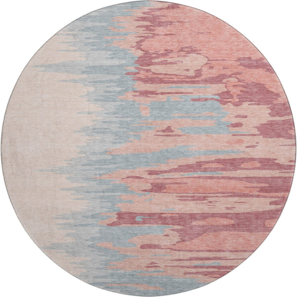 HomeRoots 8' Coral Beige and Gray Abstract Round Rug - Washable, UV Resistant, Stylish & Durable for Busy Homes 682346