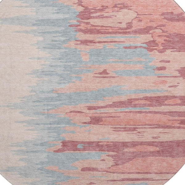 HomeRoots 8' Coral Beige and Gray Abstract Round Rug - Washable, UV Resistant, Stylish & Durable for Busy Homes 682346