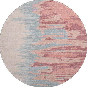 HomeRoots 8' Coral Beige and Gray Abstract Round Rug - Washable, UV Resistant, Stylish & Durable for Busy Homes 682346